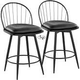 Riley 26" Swivel Counter Stool in Black Metal, Black Wood & Black Leatherette (Set of 2)